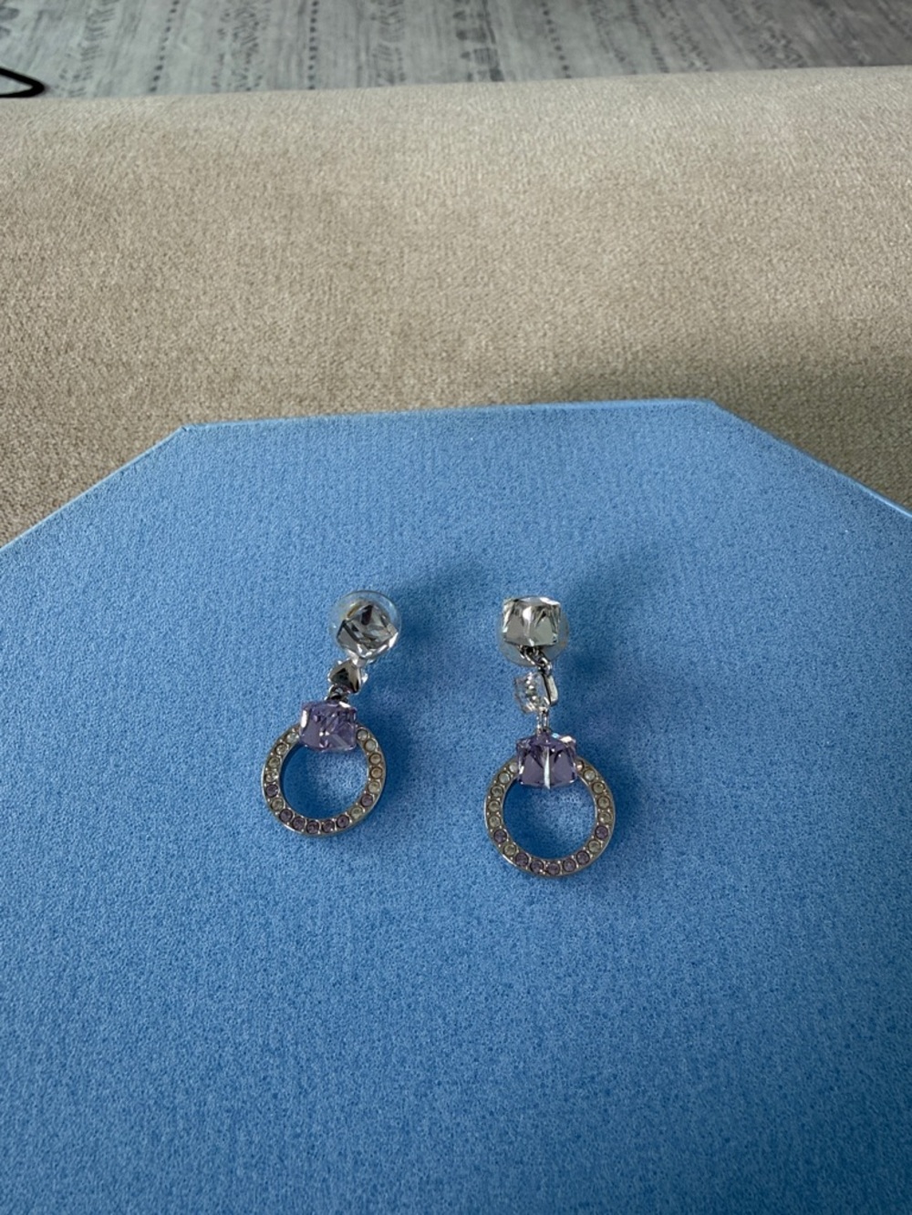 Swarovski - Silver-Tone Purple Crystal Drop Earrings